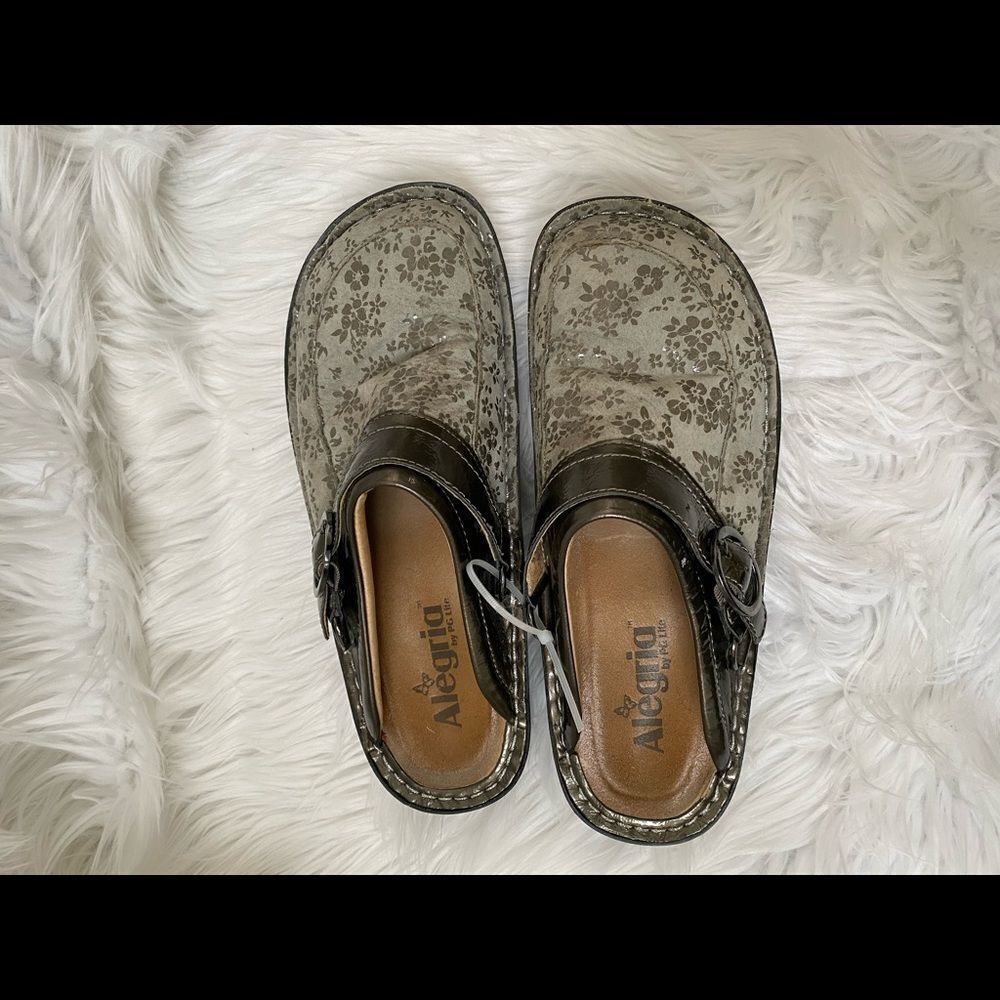 Alegria By PG Lite Seville green floral leather suede clogs 7